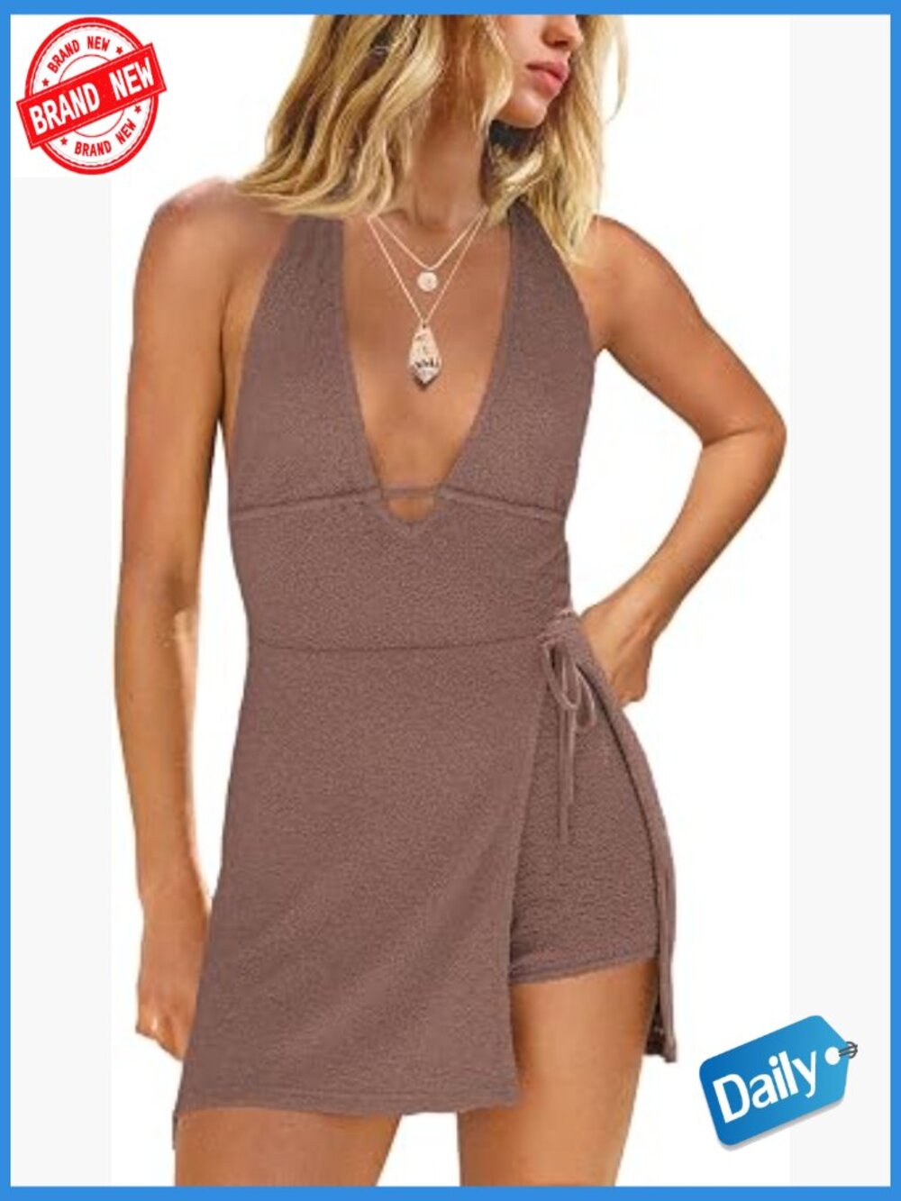 Sleeveless Open Back Short Romper with Built-in Shorts Sexy Summer Jumpsuit